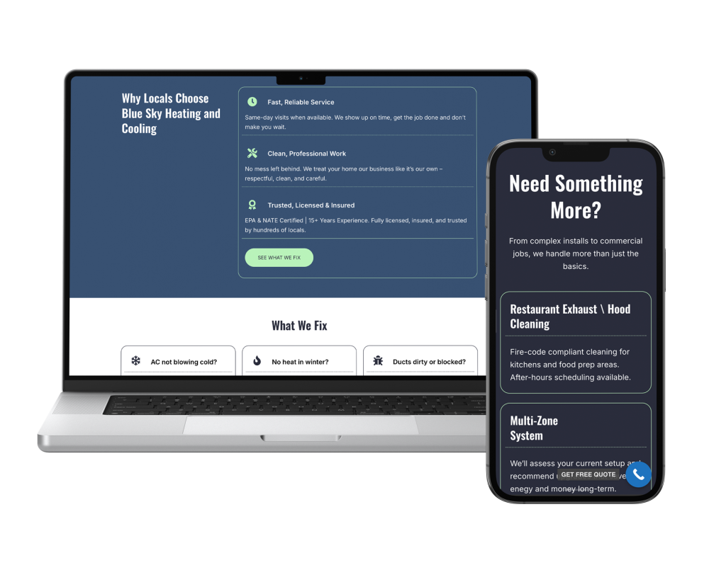 Won Day Website in a Day for Service Businesses, Small Businesses, HVAC, Electricians, Roofers, Plumbers and More